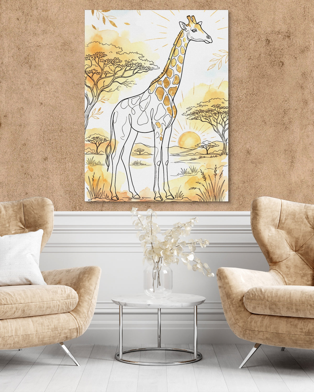 Giraffe Golden Sunrise — giraffe golden sunrise psd clay wall tan chairs 1port flush print