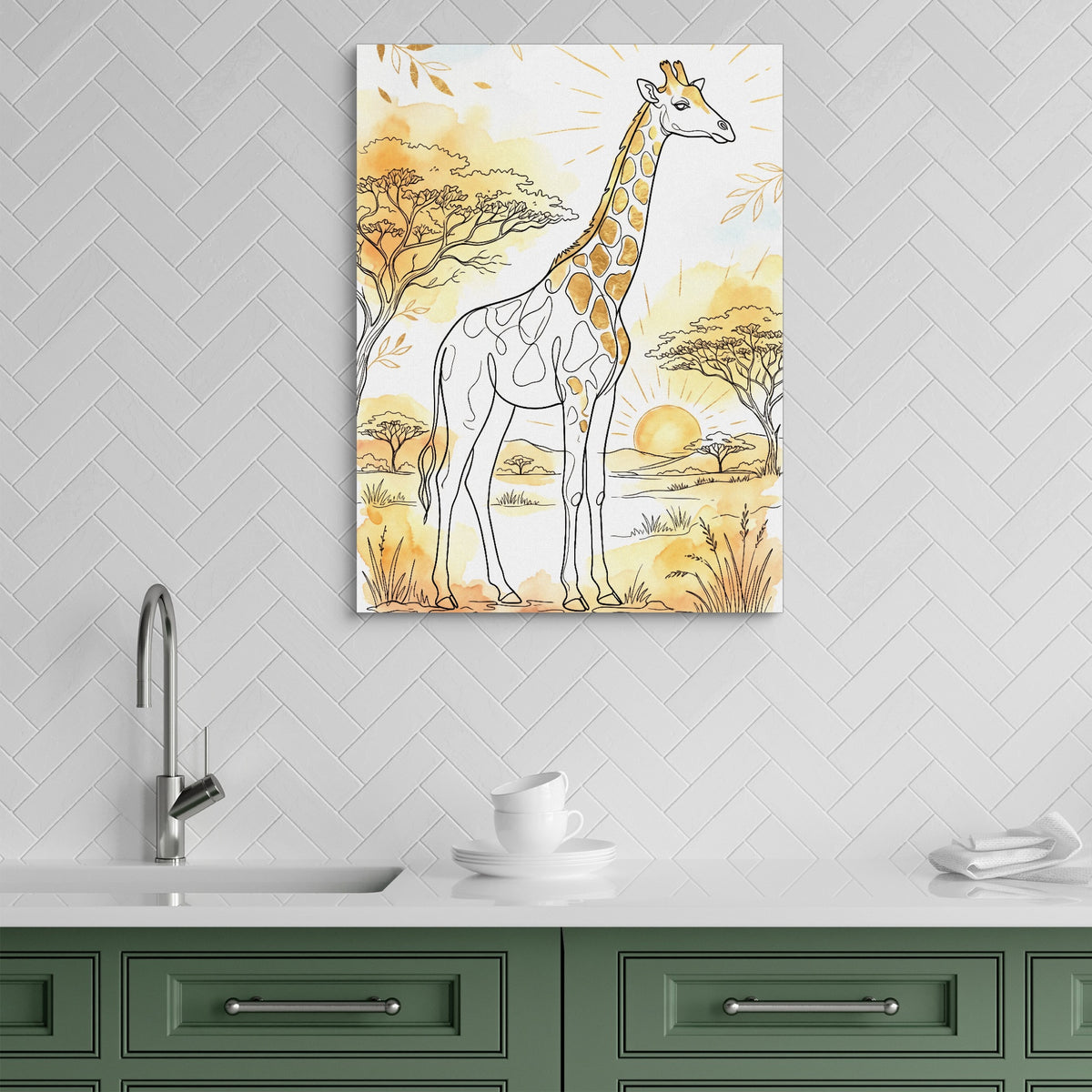 Giraffe Golden Sunrise — giraffe golden sunrise sq green kitchen 1port flush print