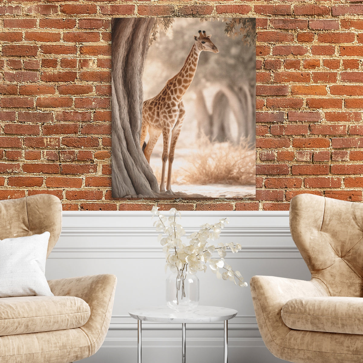 Giraffe Misty Grove — Giraffe Misty Grove Two Chairs and Brick Wall 333