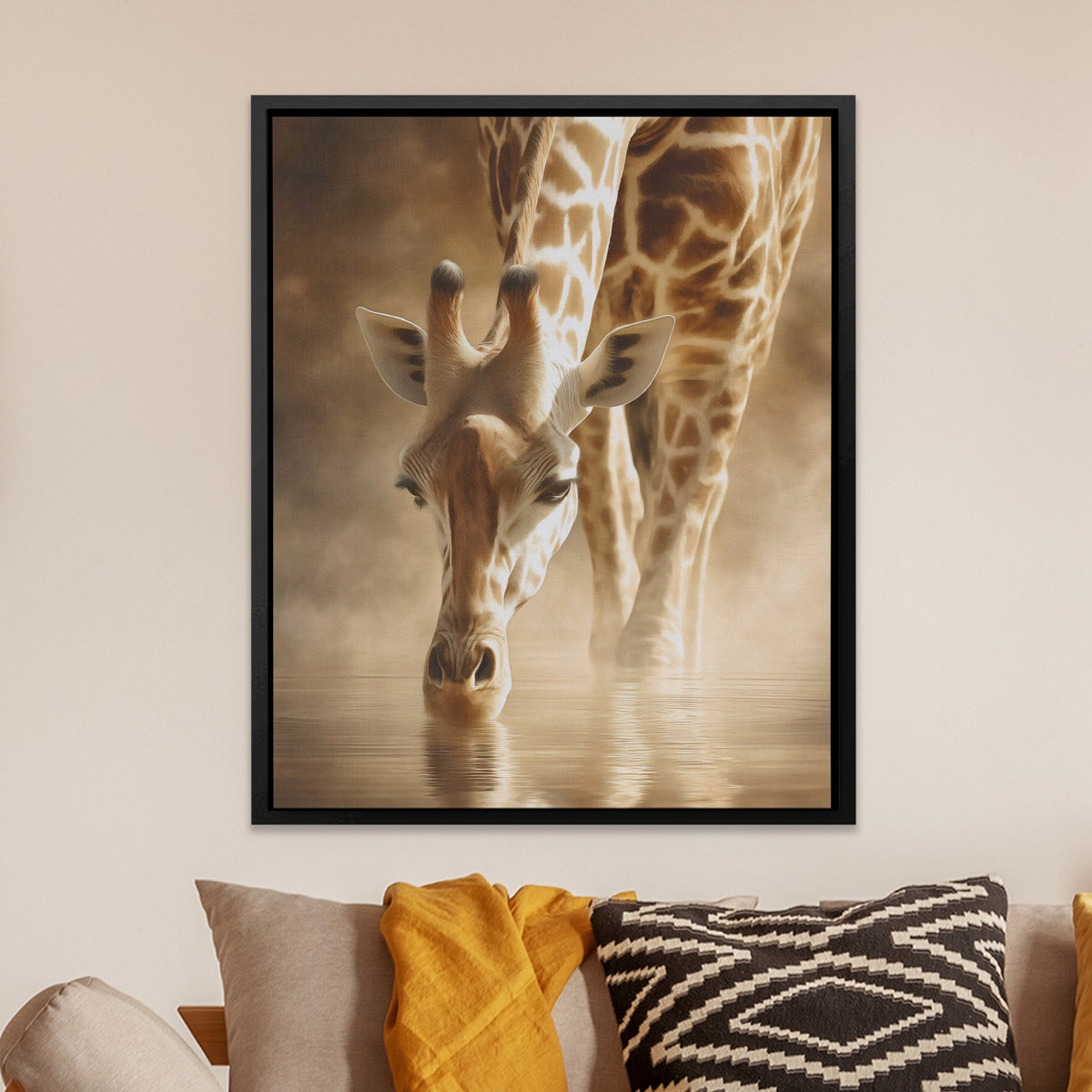 Giraffe Waterhole Drinking — Giraffe Waterhole Drinking Orange Room Zoom 238