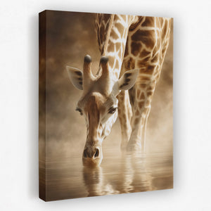 Giraffe Waterhole Drinking — Giraffe Waterhole Drinking Portrait   Side View   Mirror 286