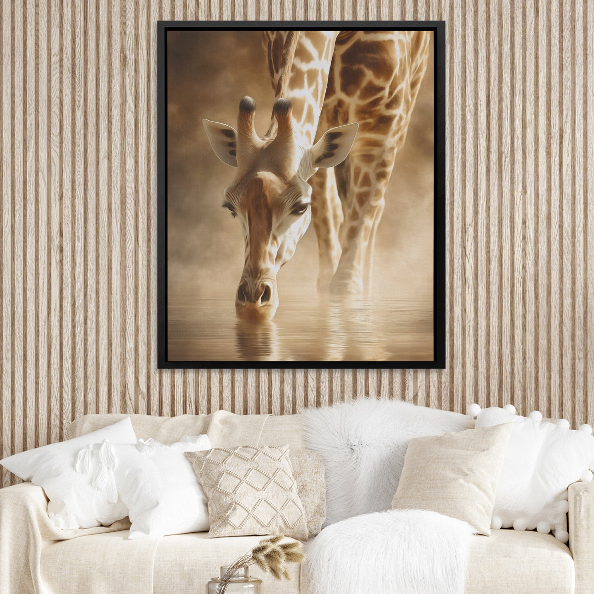Giraffe Waterhole Drinking — Giraffe Waterhole Drinking Boojie Vibe Couch Close Up 22