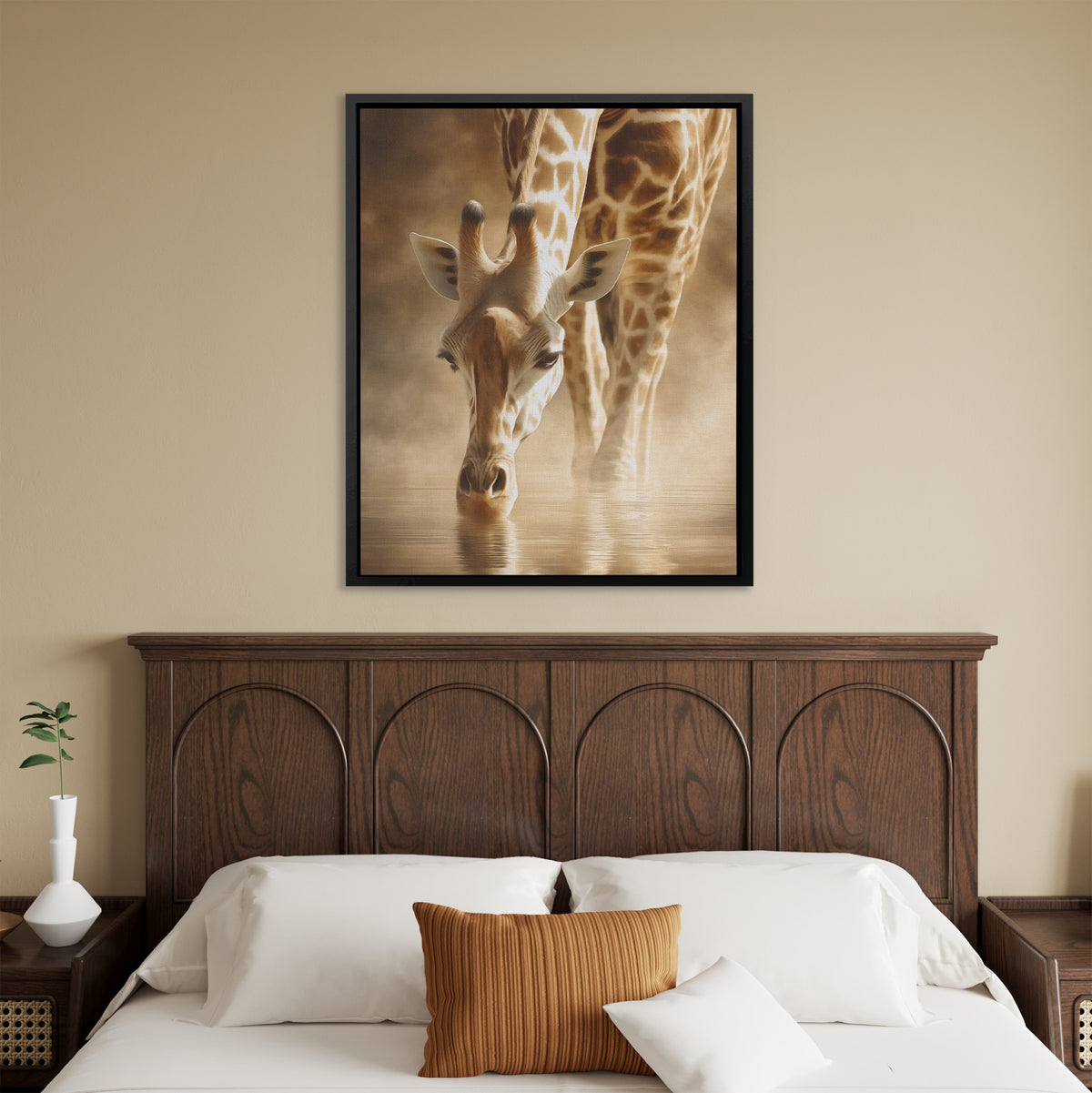 Giraffe Waterhole Drinking — Giraffe Waterhole Drinking Fancy Bedroom 70