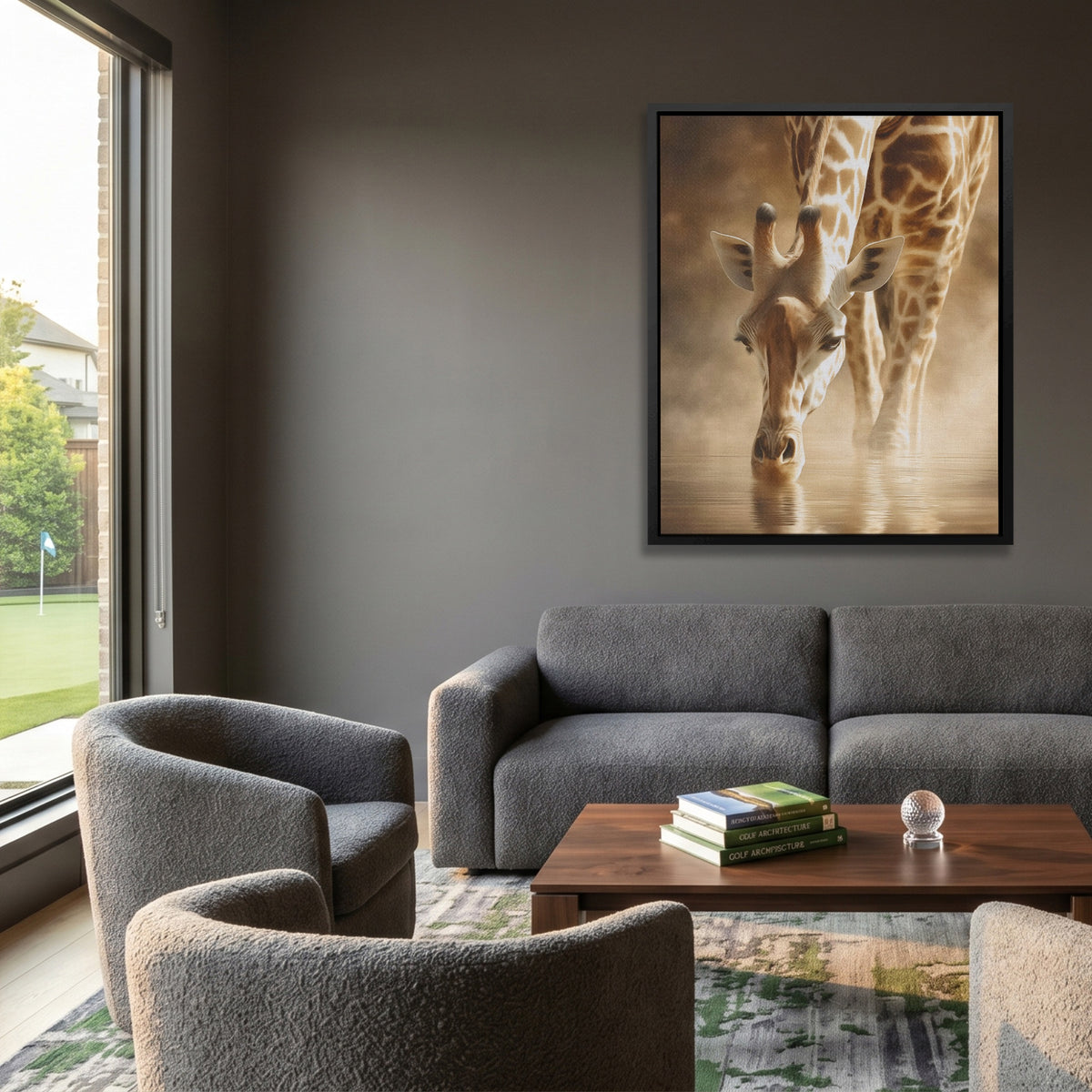 Giraffe Waterhole Drinking — Giraffe Waterhole Drinking Golf Course House Port 118