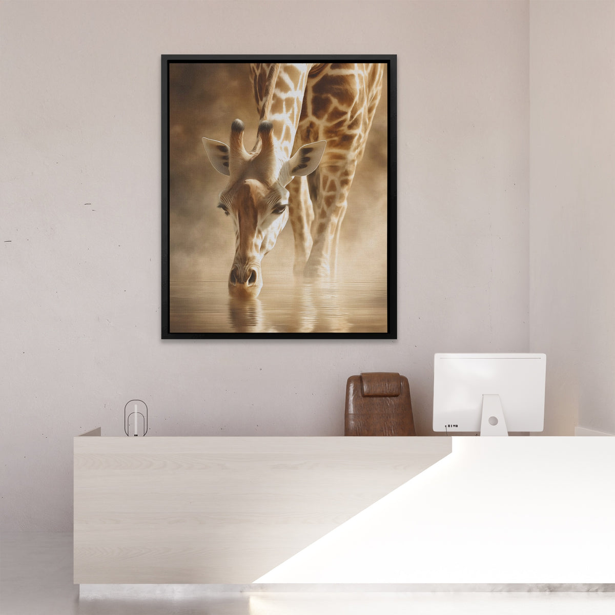 Giraffe Waterhole Drinking — Giraffe Waterhole Drinking New   Reception Desk Port 214