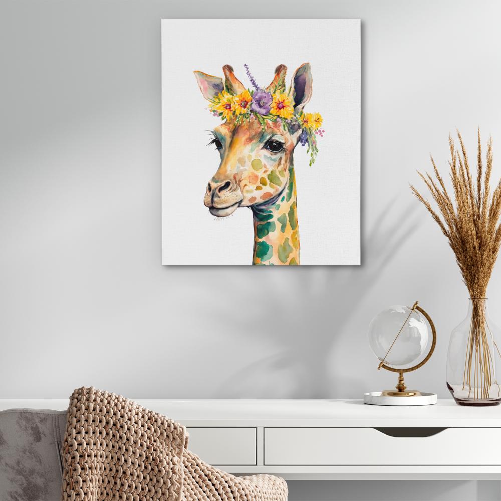 Giraffe With Flowers - Luxury Wall Art