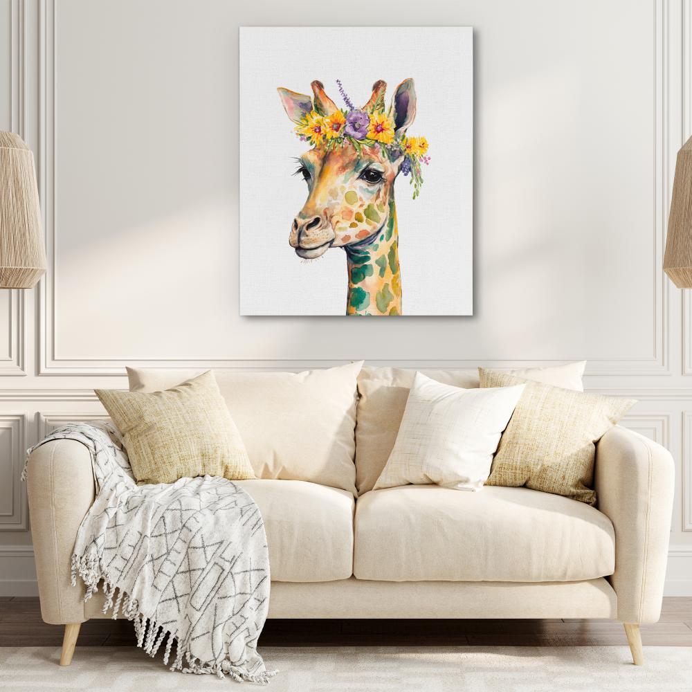 Giraffe With Flowers - Luxury Wall Art