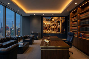 Gladiator's Golden Arena — gladiator's golden arena office with city view 4 1land flush print