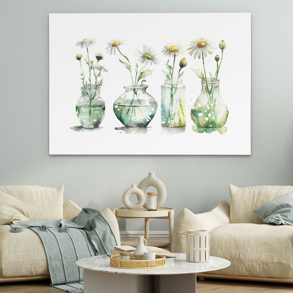 Glass Vases Daisies in a room
