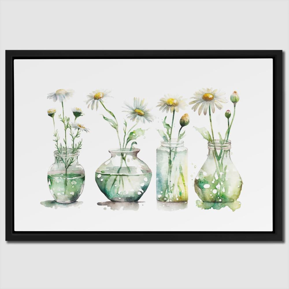 Glass Vases Daisies - Large Watercolor Canvas Print