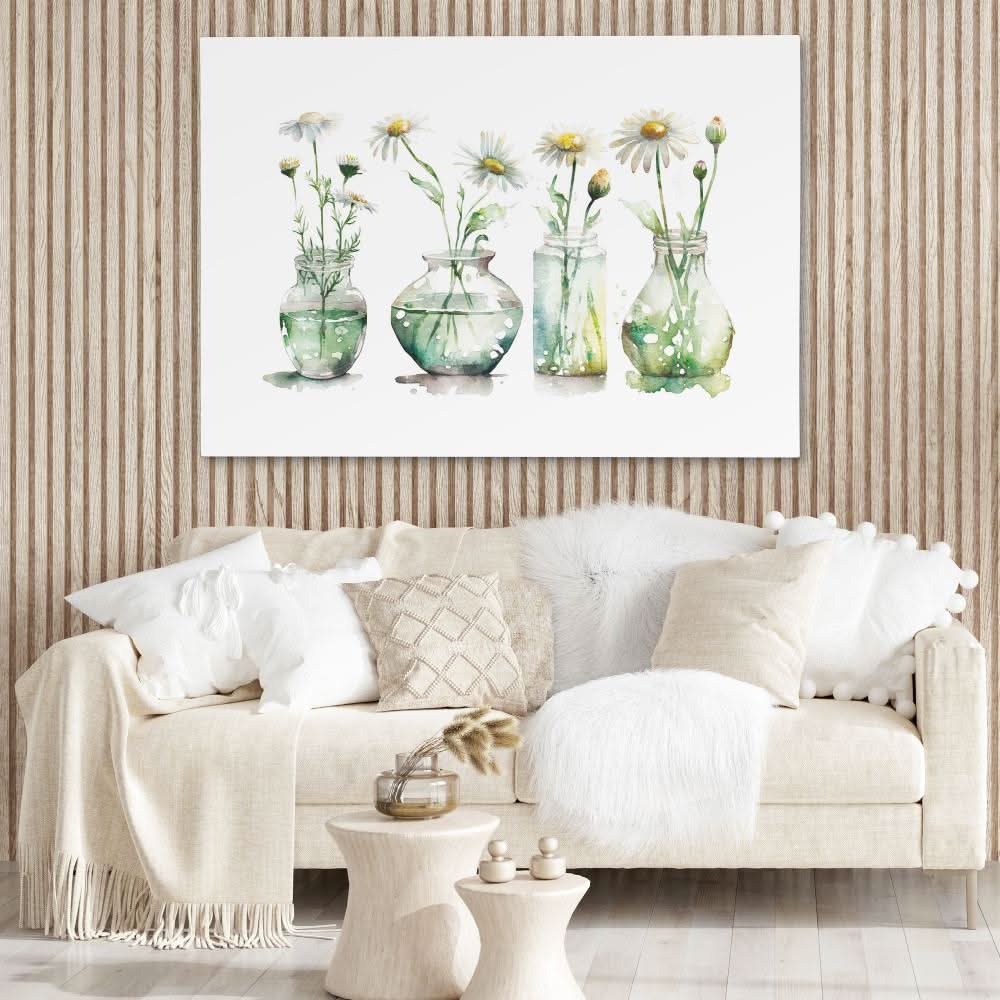 Glass Vases Daisies - Flowers Canvas Print