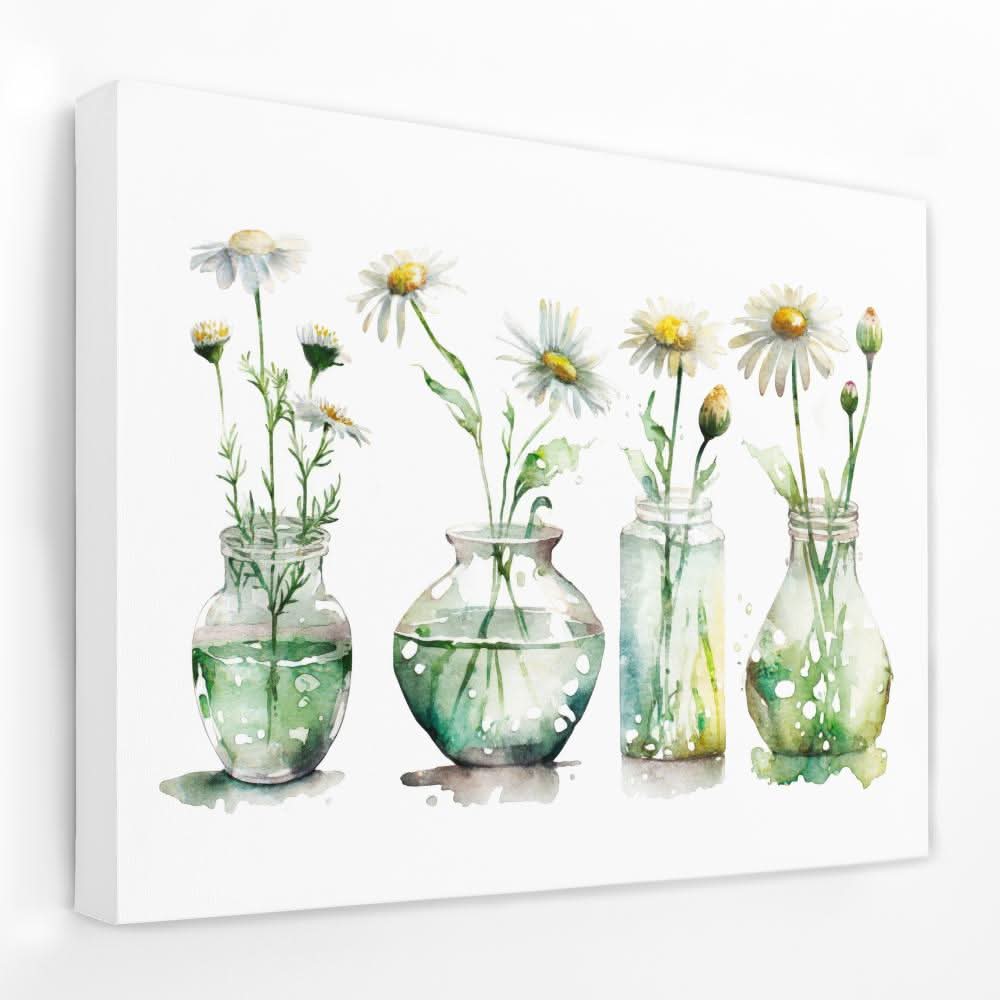 Glass Vases Daisies - Daisy Canvas Wall Art