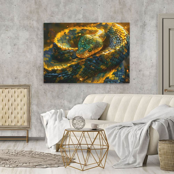 Glowing Gold Snake in a room