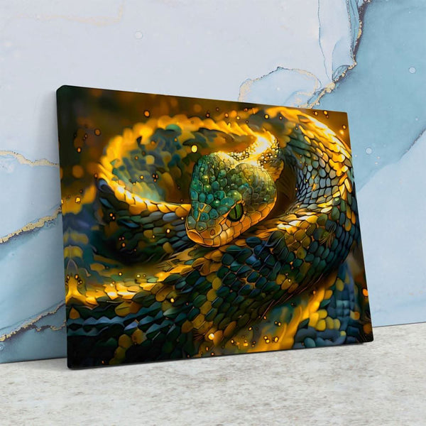 Glowing Gold Snake in a room