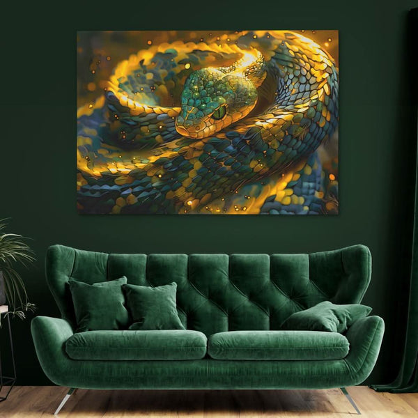Glowing Gold Snake in a room