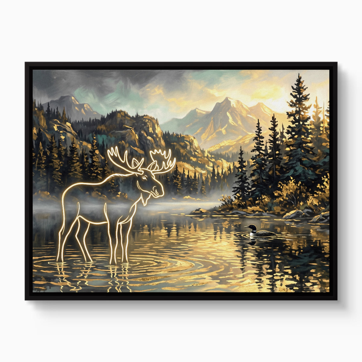 Glowing Moose Lake — glowing moose lake white studio framed black