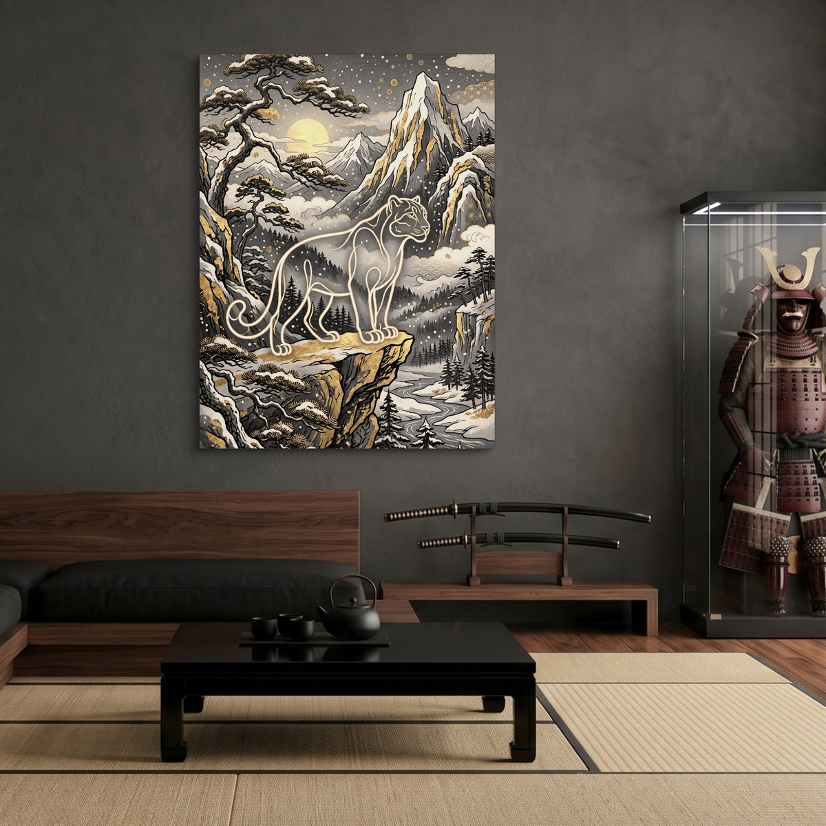 Glowing Puma Mountain — glowing puma mountain sq samurai den 1port flush print