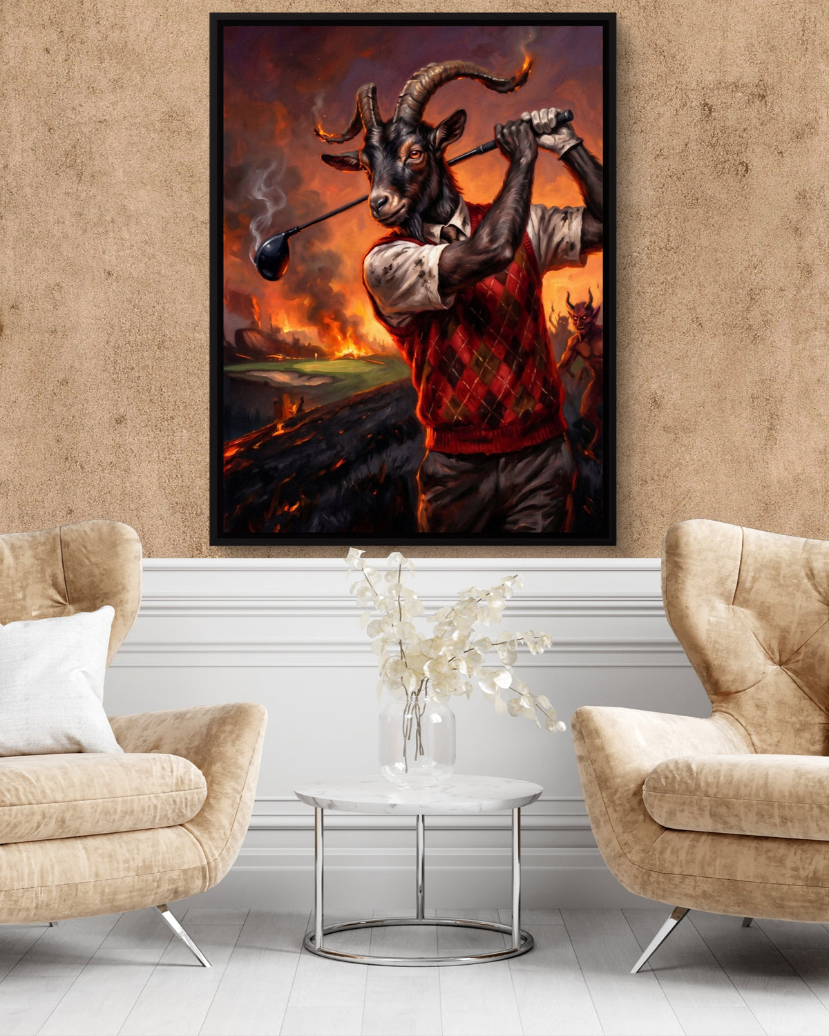 Goat's Hellish Drive — goat's hellish drive psd clay wall tan chairs 1port framed black