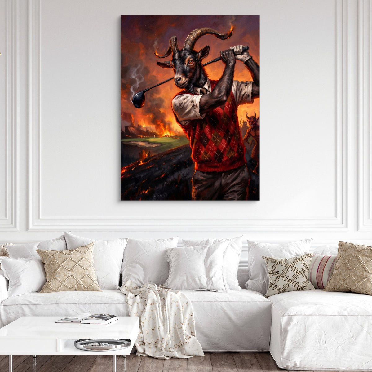 Goat's Hellish Drive — goat's hellish drive sq white couch and wall 1port flush print