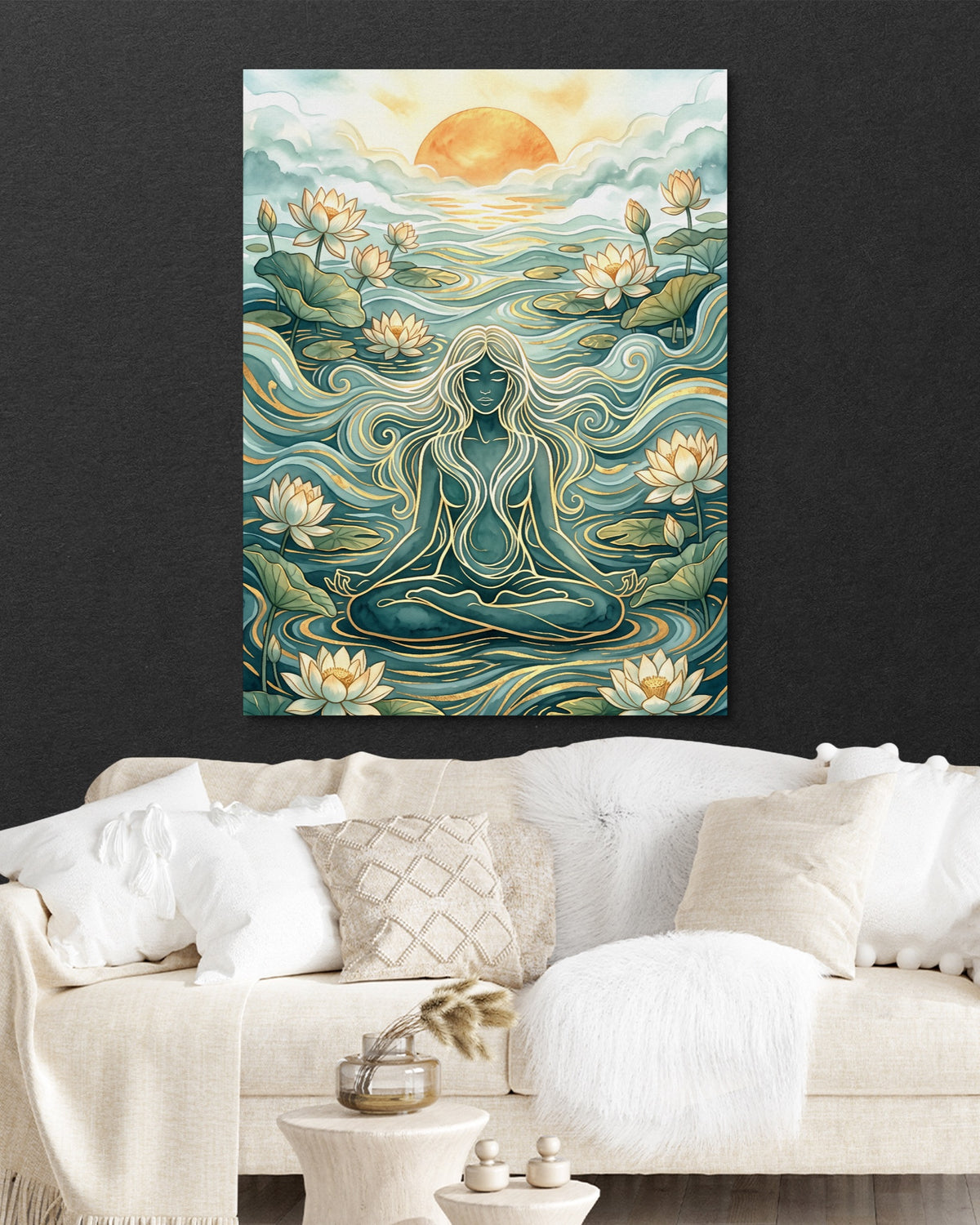 Goddess Flowing Water — goddess flowing water psd black wall white couch 1port flush print
