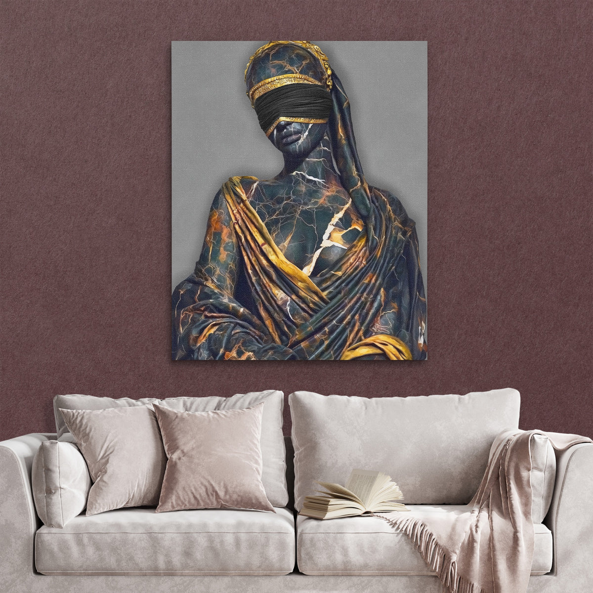 Goddess Gold Veiled — Goddess Gold Veiled Reading Couch Burgundy Walls copy 312