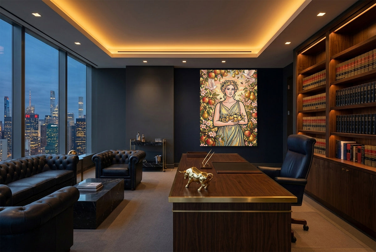 Goddess Golden Harvest — goddess golden harvest office with city view 4 1port flush print