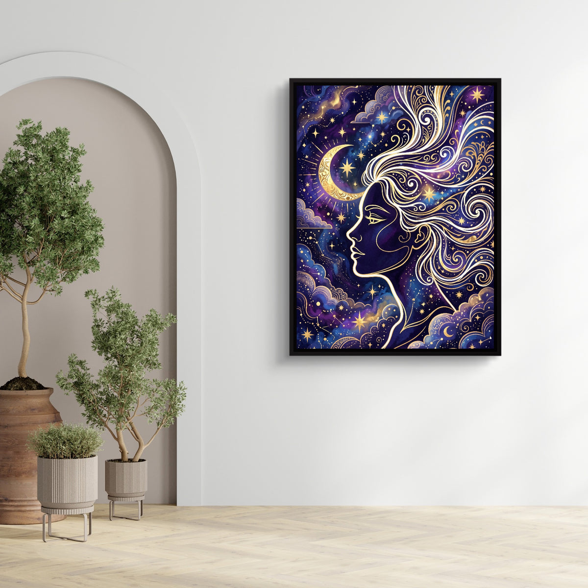 Goddess Golden Night — goddess golden night sq zen room 1port framed black