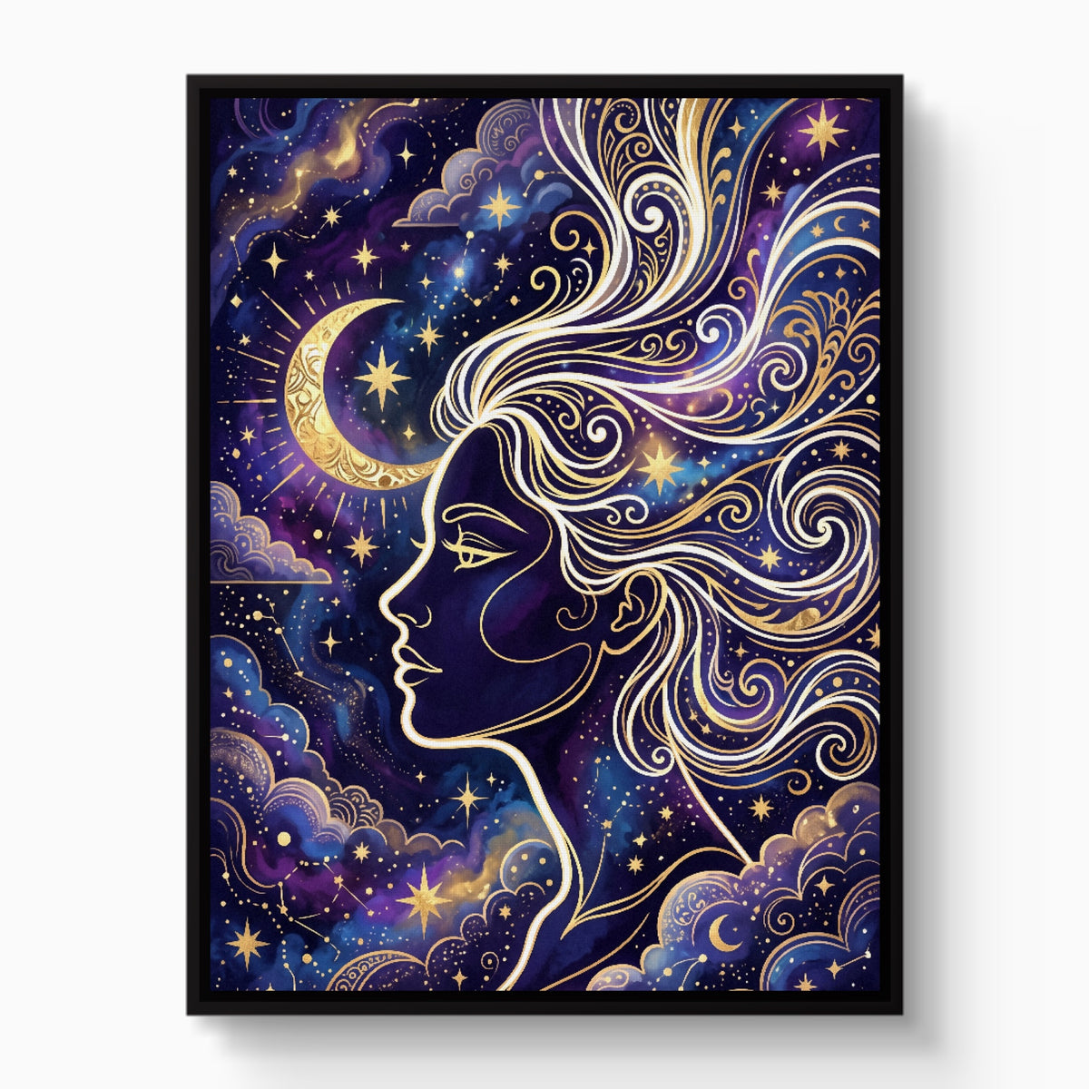 Goddess Golden Night — goddess golden night white studio framed black