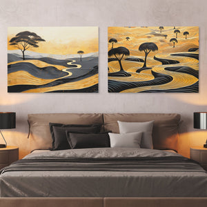 Gold African Landscape (2) Set - Luxury Wall Art