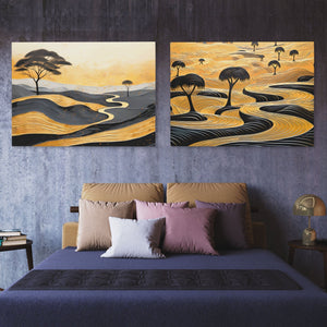 Gold African Landscape (2) Set - Luxury Wall Art