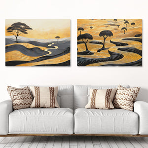 Gold African Landscape (2) Set - Luxury Wall Art