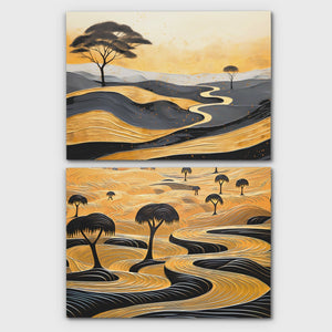 Gold African Landscape (2) Set - Luxury Wall Art