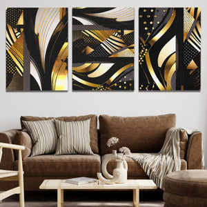 Gold and Black Abstracts (3) Set - Luxury Wall Art