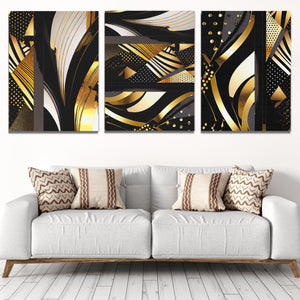 Gold and Black Abstracts (3) Set - Luxury Wall Art