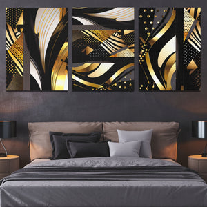 Gold and Black Abstracts (3) Set - Luxury Wall Art