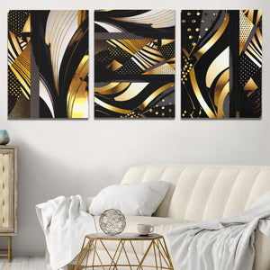 Gold and Black Abstracts (3) Set - Luxury Wall Art