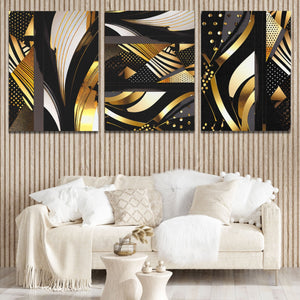 Gold and Black Abstracts (3) Set - Luxury Wall Art