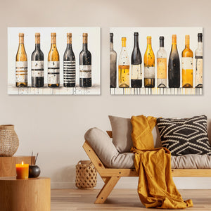 Gold and Black Wine Bottles (2) Set - Luxury Wall Art