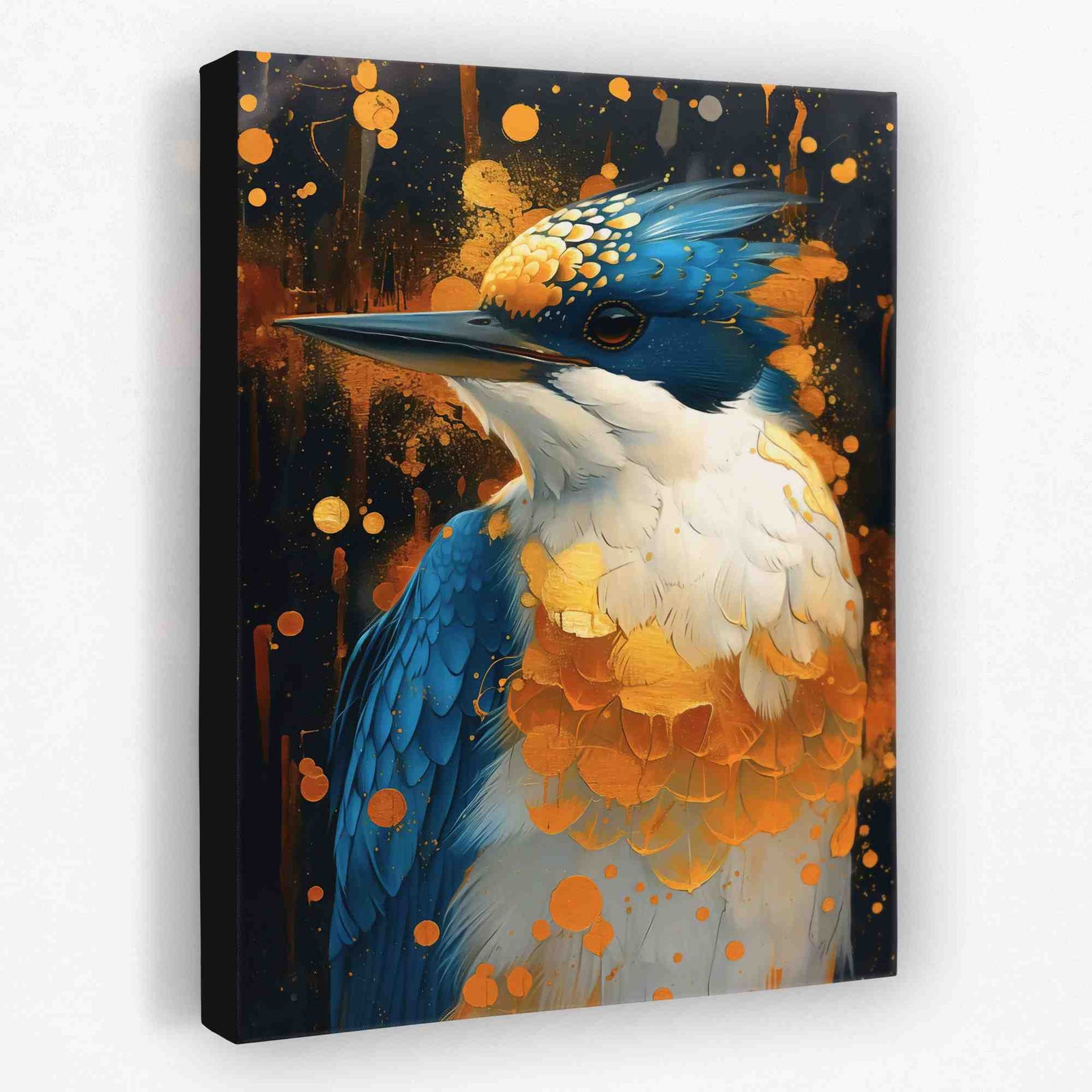 Gold Blue Bird - Animals Canvas Wall Art