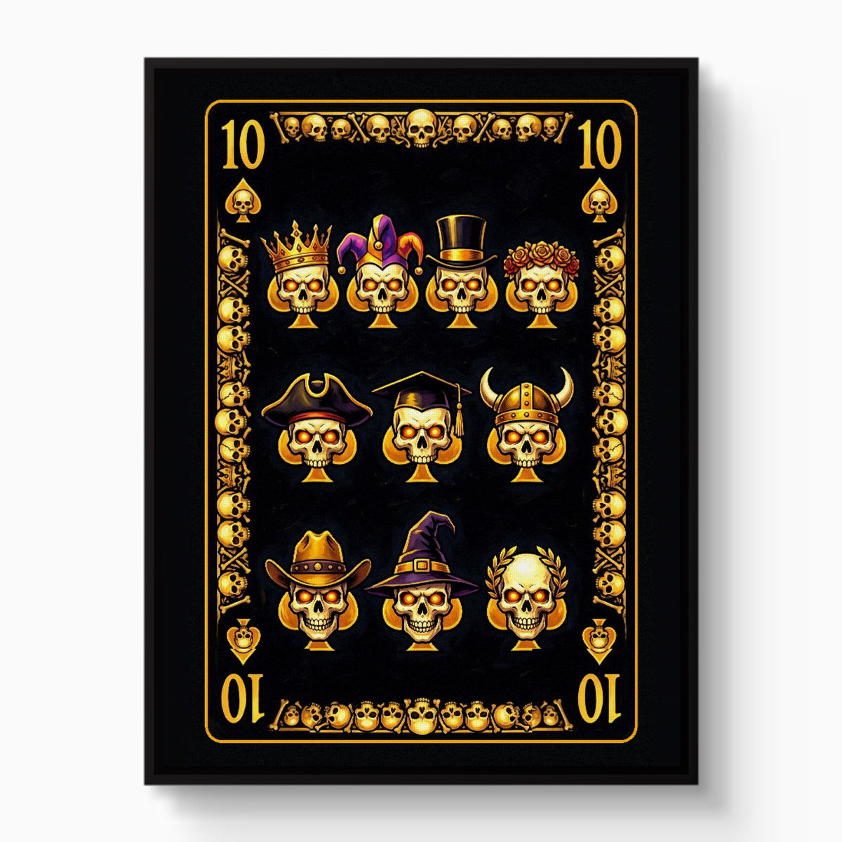 Gold Bones 10 of Spades Card — gold bones 10 of spades card white studio framed black