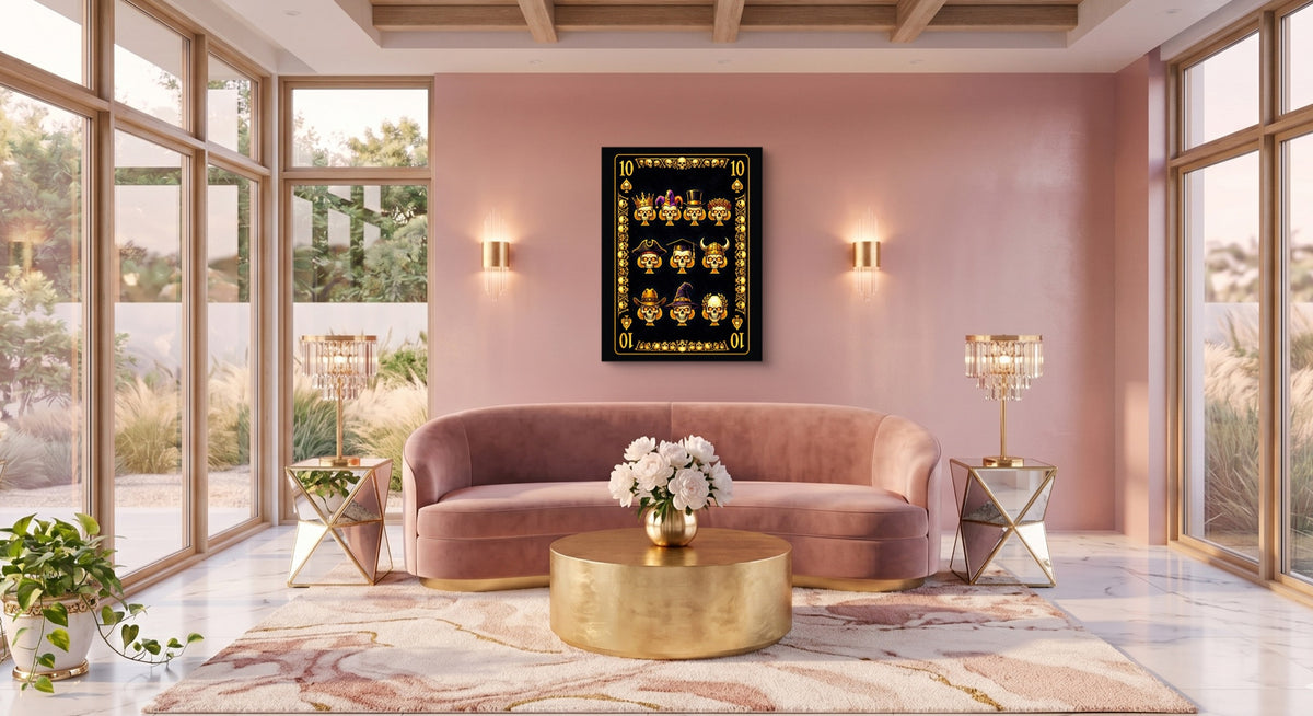 Gold Bones 10 of Spades Card — gold bones 10 of spades card pink living room 1port flush print