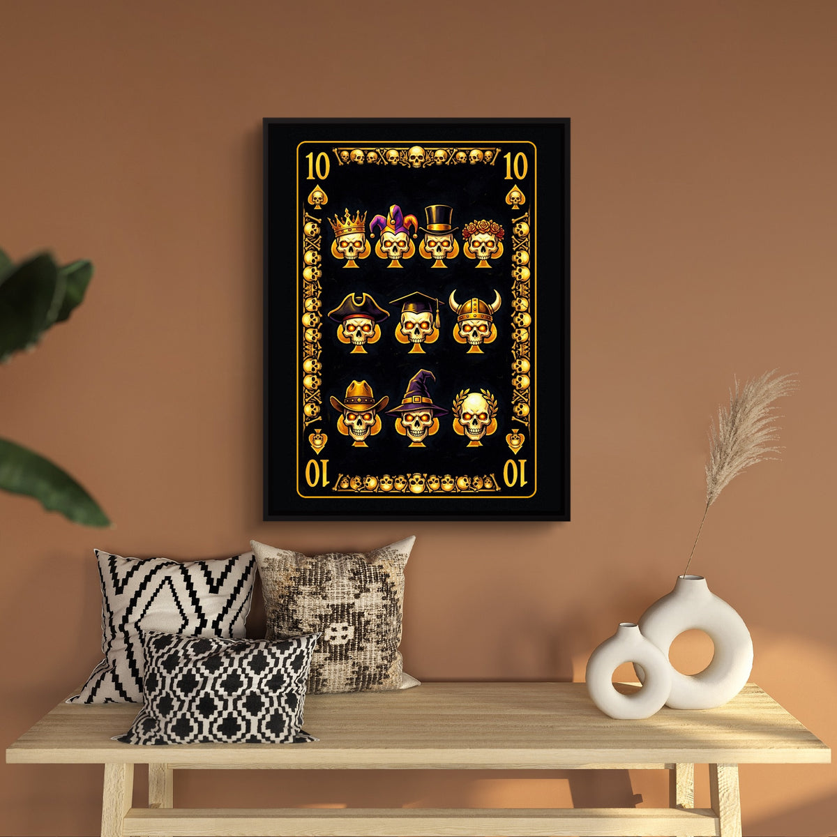 Gold Bones 10 of Spades Card — gold bones 10 of spades card sq bench wall 1port framed black