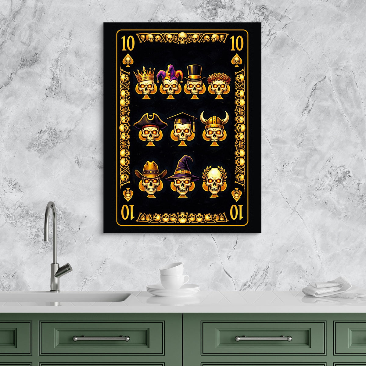 Gold Bones 10 of Spades Card — gold bones 10 of spades card sq kitchen granite purple 1port flush print