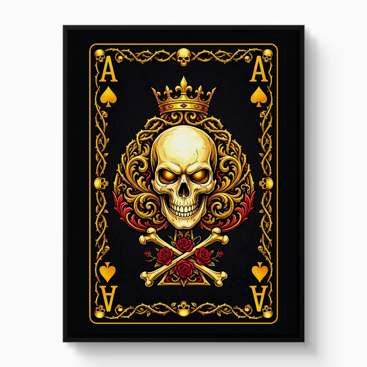 Gold Bones Ace of Spades Card — gold bones ace of spades card white studio framed black