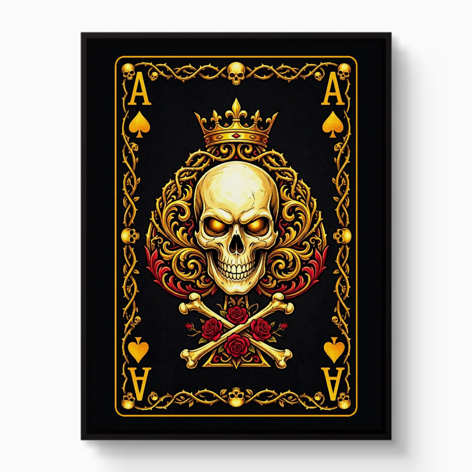 Gold Bones Ace of Spades Card — gold bones ace of spades card white studio framed black