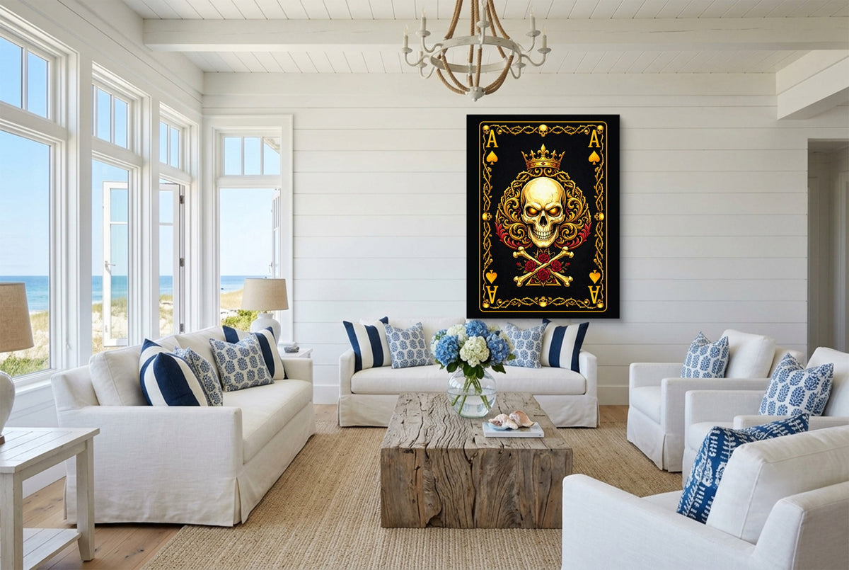 Gold Bones Ace of Spades Card — gold bones ace of spades card living room with furniture 2 1port flush print