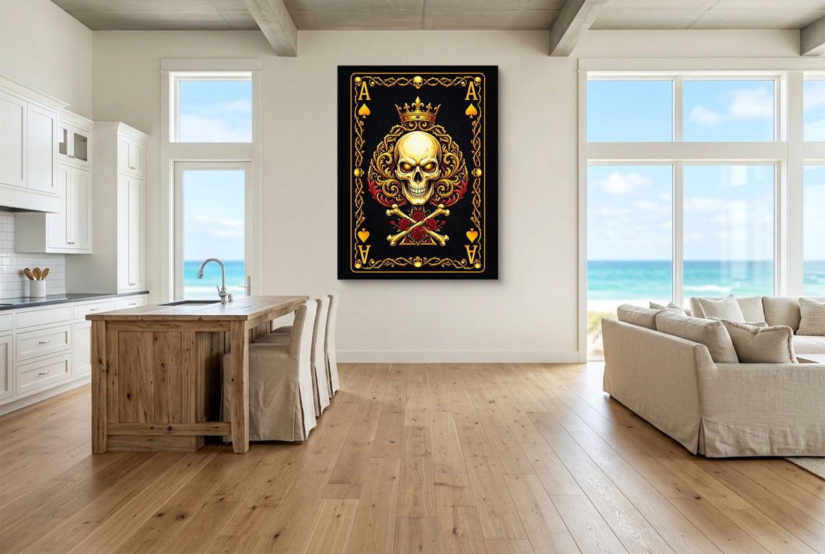 Gold Bones Ace of Spades Card — gold bones ace of spades card living room with ocean view 2 1port flush print