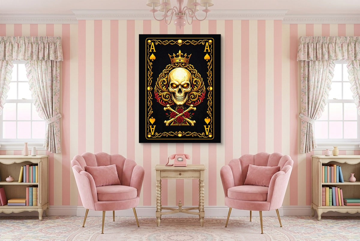 Gold Bones Ace of Spades Card — gold bones ace of spades card pink living room interior 1port flush print