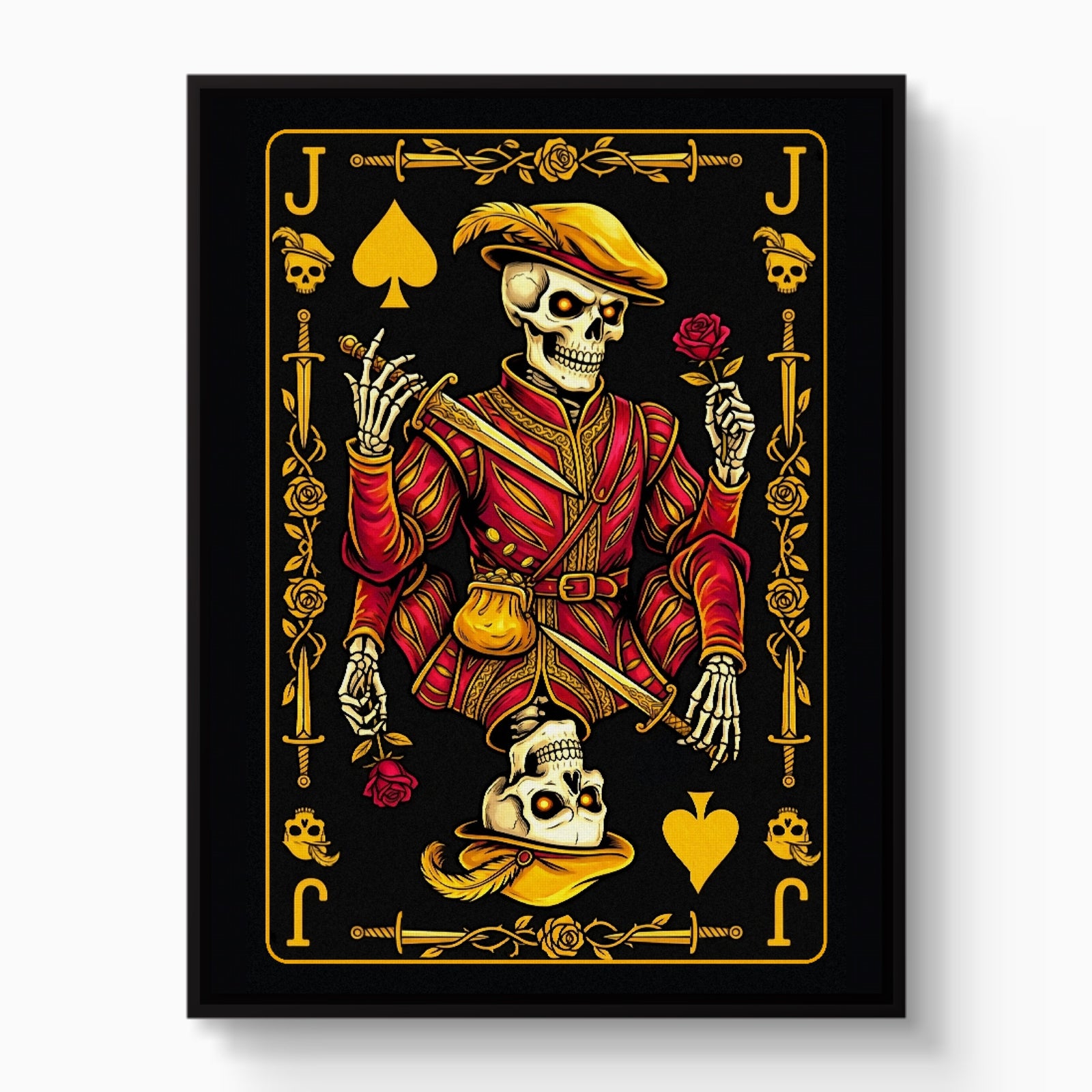Gold Bones Jack of Spades Card — gold bones jack of spades card white studio framed black