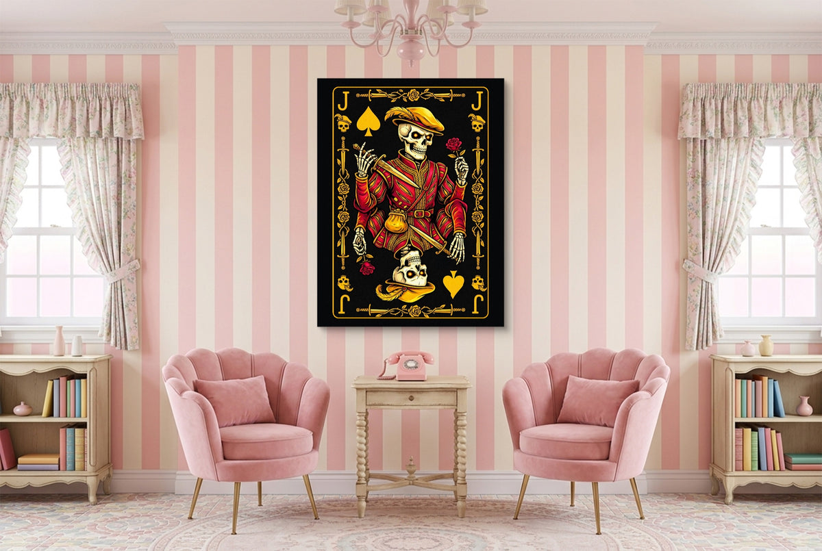 Gold Bones Jack of Spades Card — gold bones jack of spades card pink living room interior 1port flush print